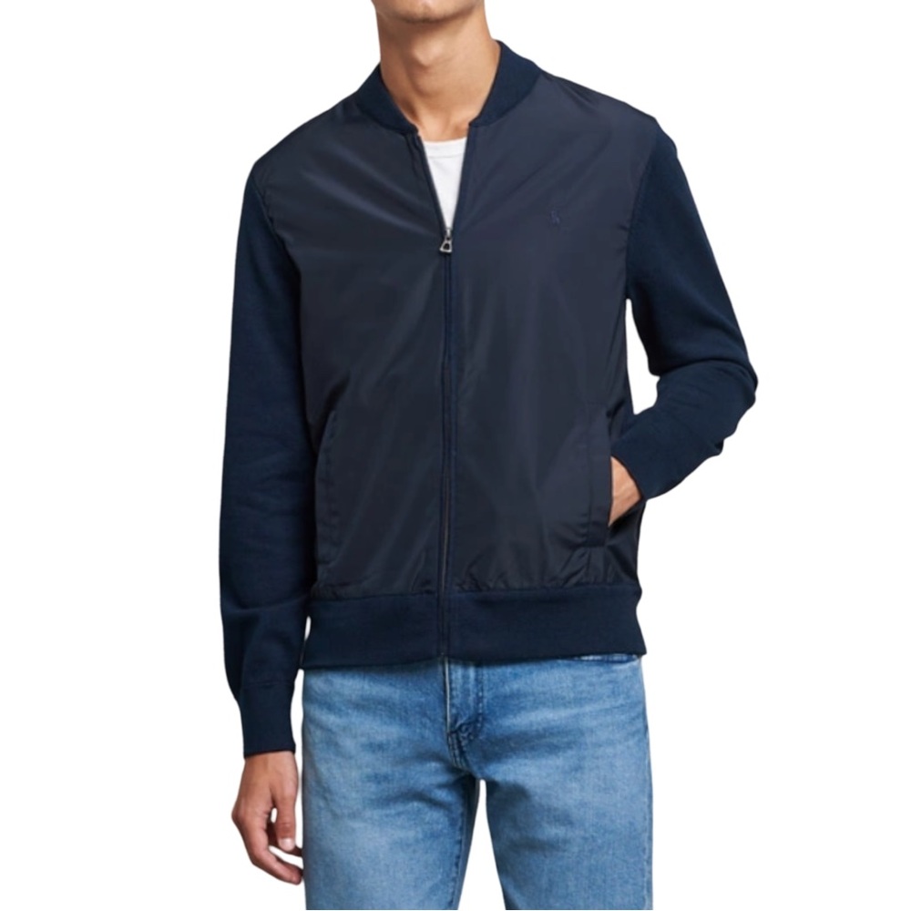 Polo Ralph Lauren men's navy woven/knit hybrid full-zip bomber jacket XL NWT
